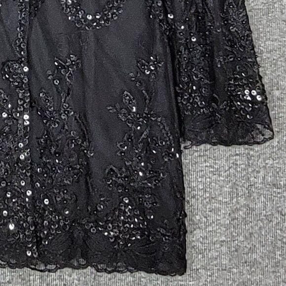French Collizioni Jacket Womens M Black Embroidered Sequin Beaded Evening Coat - Picture 3 of 12